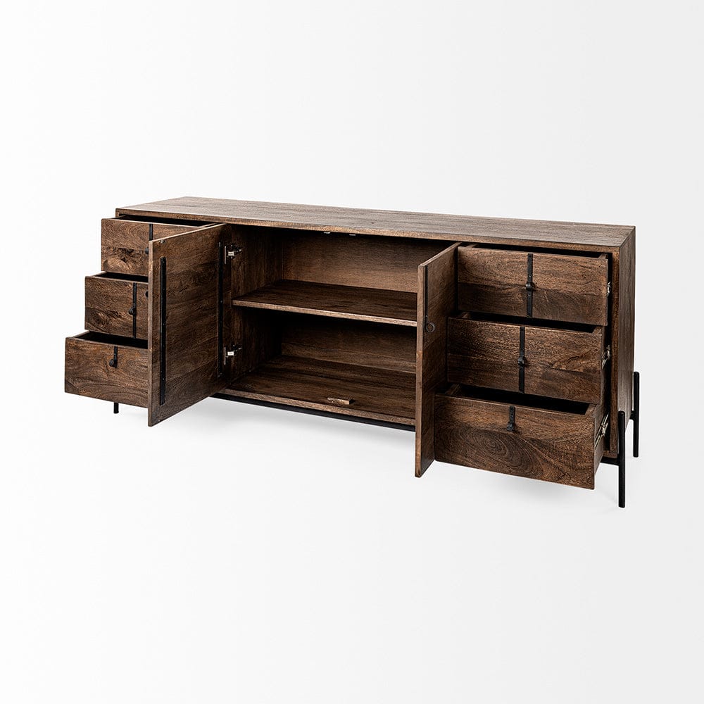 Mercana - Glenn VI 71.5x18 Dark Brown Wood Frame w/ Black Iron Accent, 6 Drawer, 2 Door Cabinet Sideboard - 69020 view 2