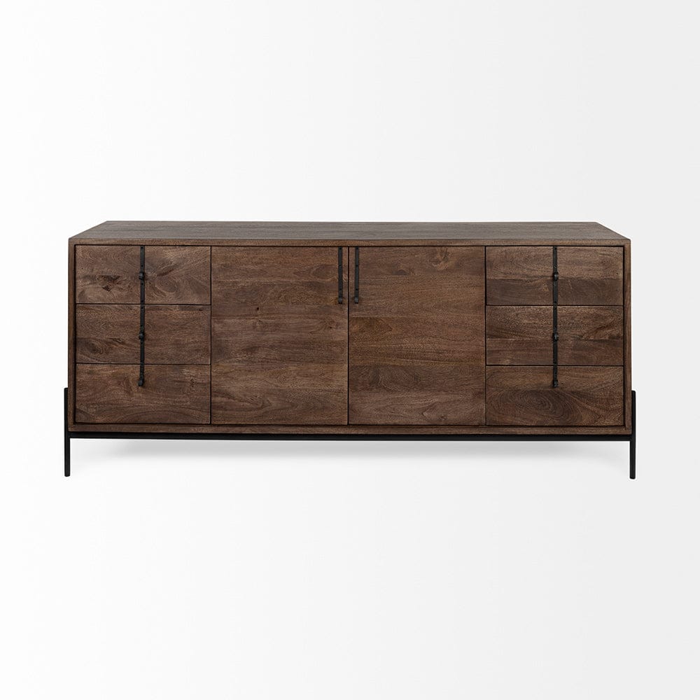 Mercana - Glenn VI 71.5x18 Dark Brown Wood Frame w/ Black Iron Accent, 6 Drawer, 2 Door Cabinet Sideboard - 69020 view 7