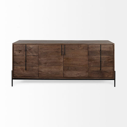 Mercana - Glenn VI 71.5x18 Dark Brown Wood Frame w/ Black Iron Accent, 6 Drawer, 2 Door Cabinet Sideboard - 69020 view 7