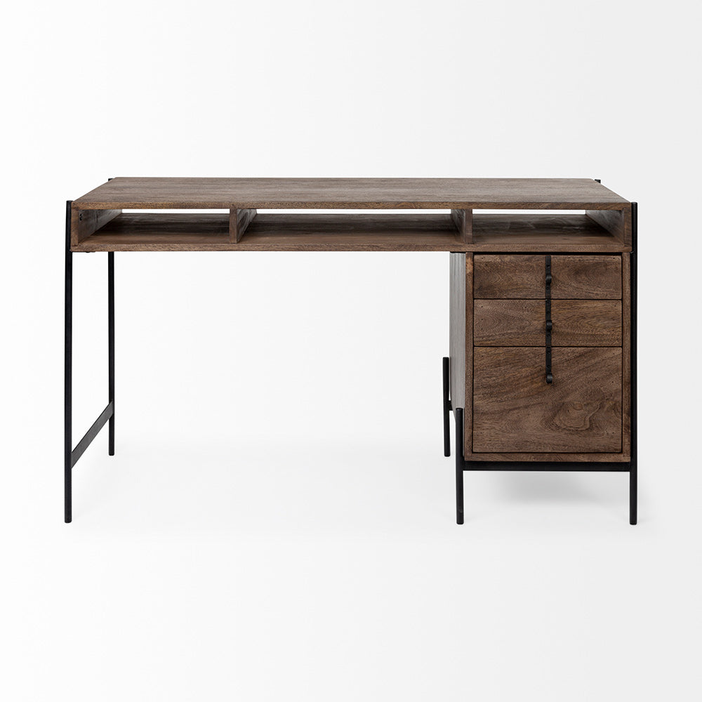 Mercana - Glenn VII 56L x 22W Dark Brown Wood w/ Black Iron Frame, 3 Drawer Office Desk - 69021 view 6