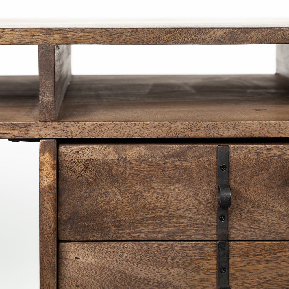 Mercana - Glenn VII 56L x 22W Dark Brown Wood w/ Black Iron Frame, 3 Drawer Office Desk - 69021 view 9