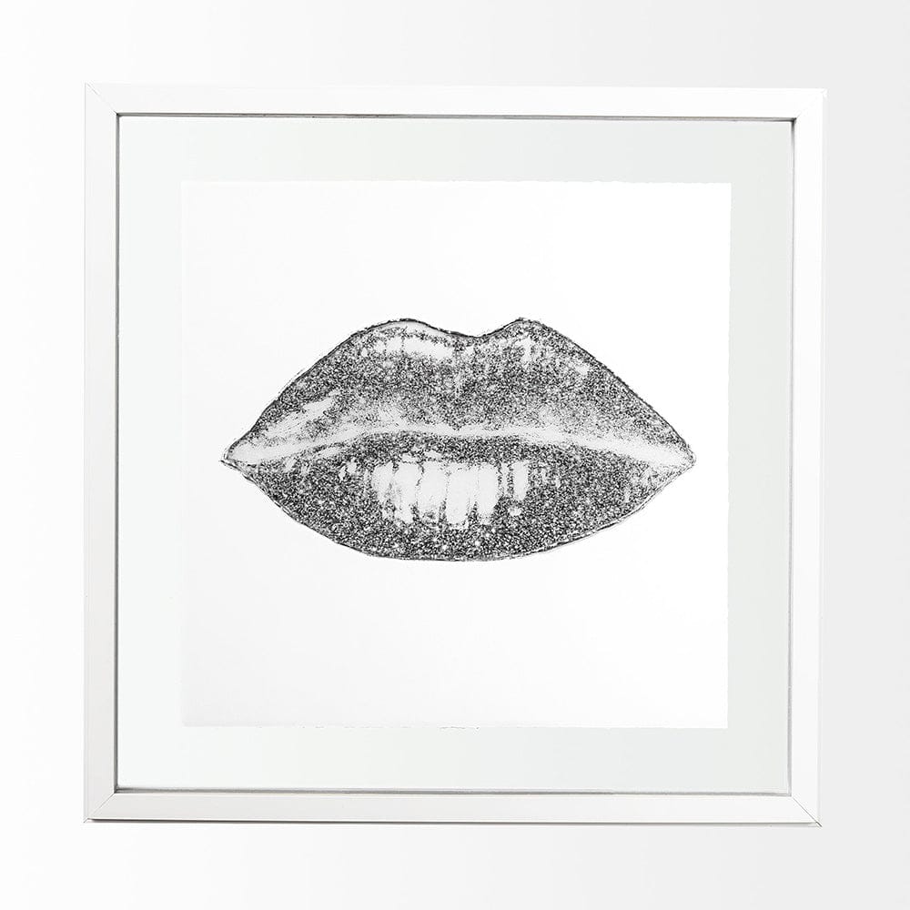 Mercana - Glitter Lips I Silver by Victoria Barnes Hand Embellished Framed Art Print Matted under Glass - 13715 view 1