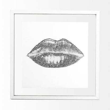 Mercana - Glitter Lips I Silver by Victoria Barnes Hand Embellished Framed Art Print Matted under Glass - 13715 view 1