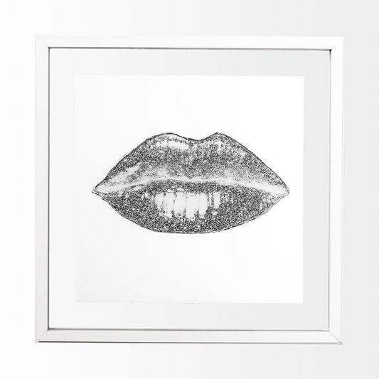 Mercana - Glitter Lips I Silver by Victoria Barnes Hand Embellished Framed Art Print Matted under Glass - 13715 view 1