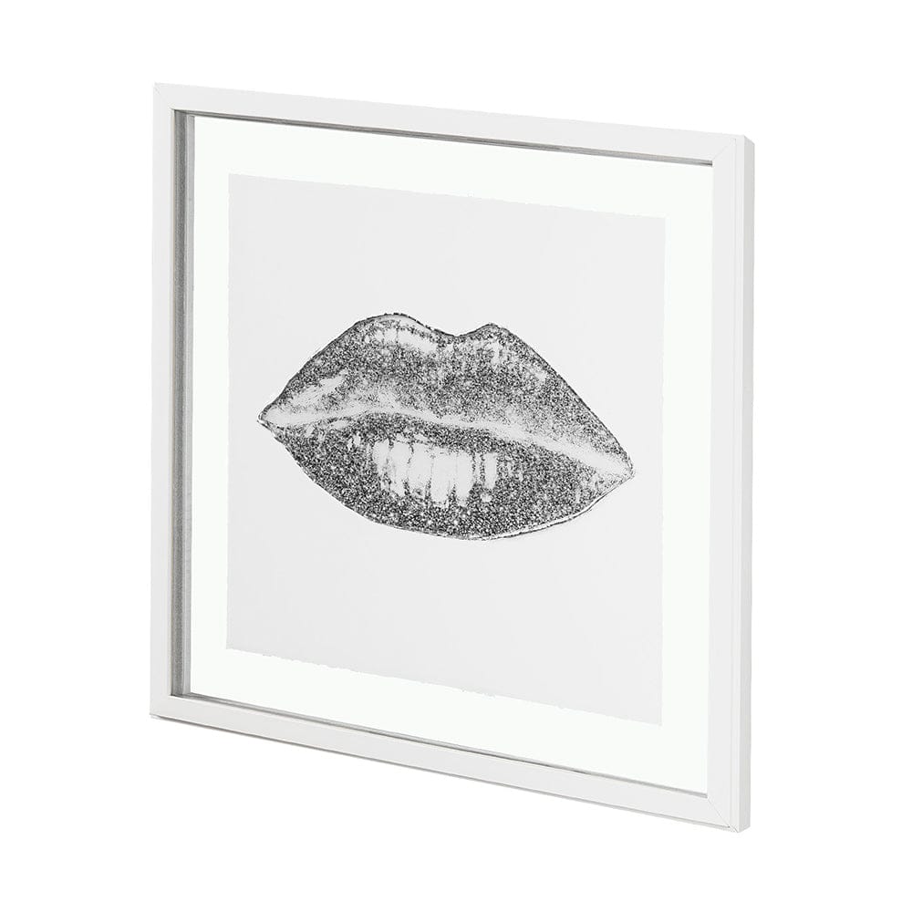 Mercana - Glitter Lips I Silver by Victoria Barnes Hand Embellished Framed Art Print Matted under Glass - 13715 view 2