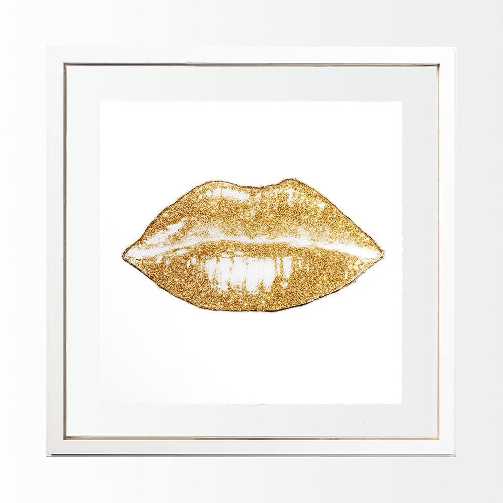 Mercana - Glitter Lips II Gold by Victoria Barnes Hand Embellished Textured Framed Art Print Matted under Glas - 13716 view 1