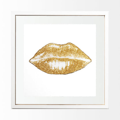 Mercana - Glitter Lips II Gold by Victoria Barnes Hand Embellished Textured Framed Art Print Matted under Glas - 13716 view 1