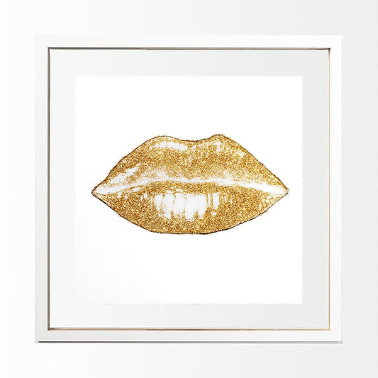 Mercana - Glitter Lips II Gold by Victoria Barnes Hand Embellished Textured Framed Art Print Matted under Glas - 13716 view 1