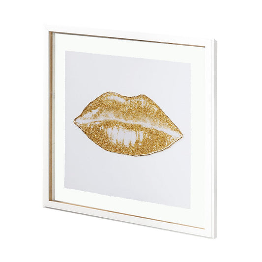 Mercana - Glitter Lips II Gold by Victoria Barnes Hand Embellished Textured Framed Art Print Matted under Glas - 13716 view 2