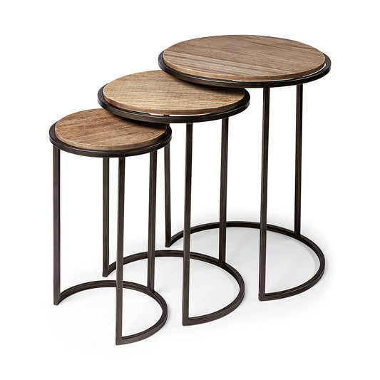 Mercana - Glover 20L x 20W Brown Wood Round Top W/Metal Nesting Accent Tables (Set of 3) - 68814 view 1