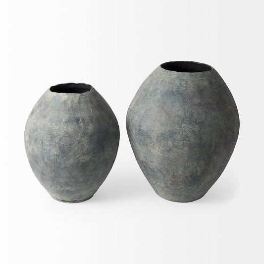 Mercana - Gobi 20L x 23H Small Gray Ceramic Oval Vase - 69406 view 2
