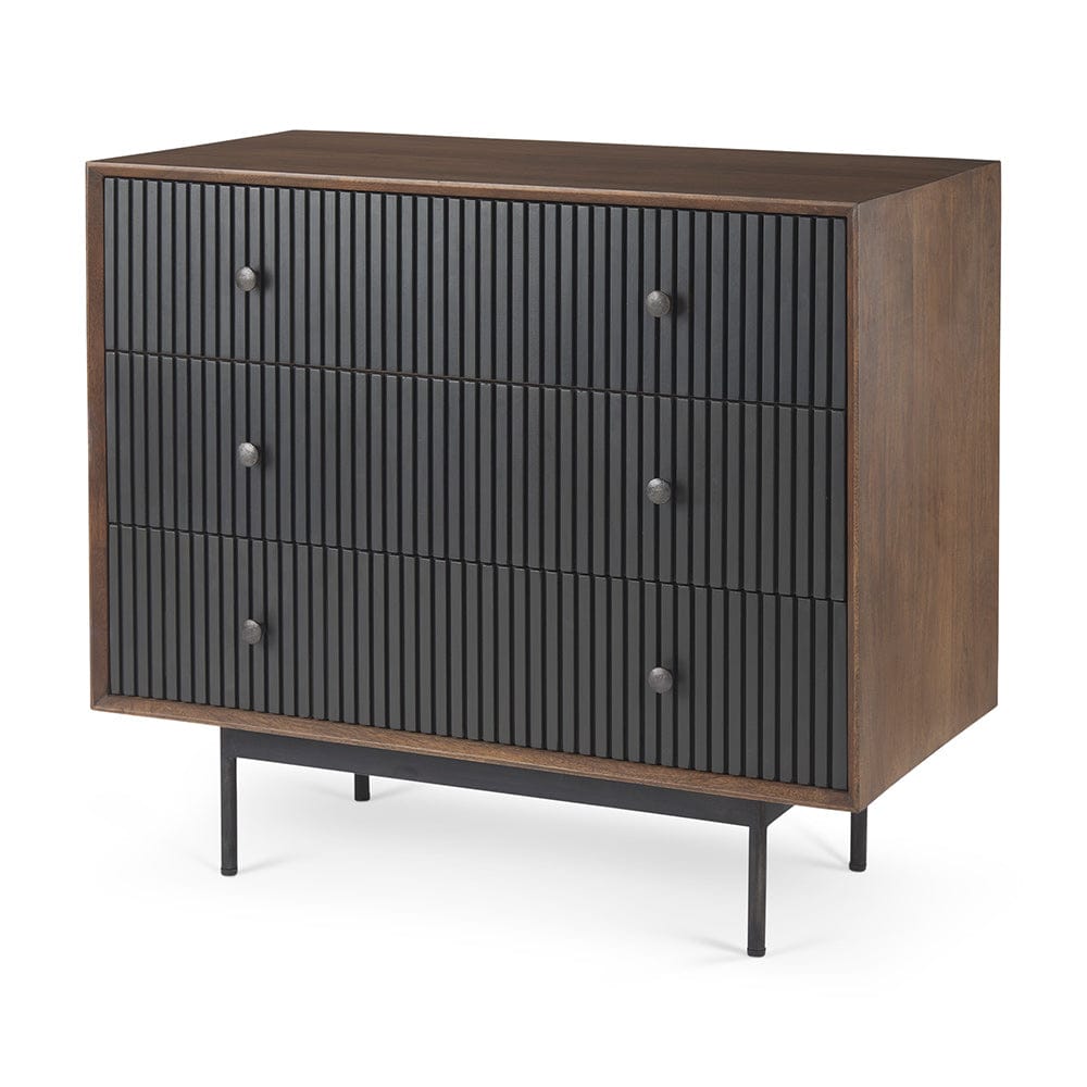 Mercana - Grace 35.5L x 18.0W x 31.0H Medium Brown Wood W/Black Metal Frame 3 Drawer Accent Cabinet - 69755 view 1