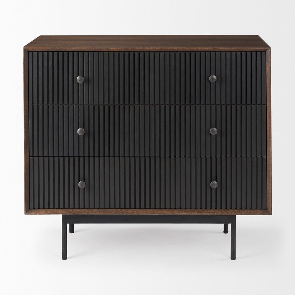 Mercana - Grace 35.5L x 18.0W x 31.0H Medium Brown Wood W/Black Metal Frame 3 Drawer Accent Cabinet - 69755 view 2