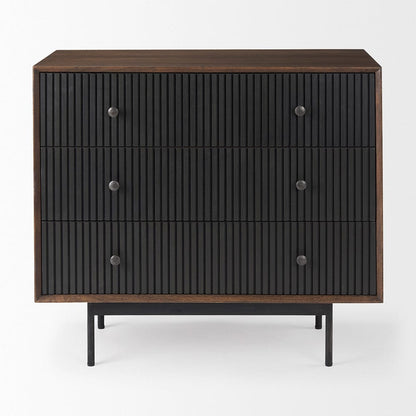 Mercana - Grace 35.5L x 18.0W x 31.0H Medium Brown Wood W/Black Metal Frame 3 Drawer Accent Cabinet - 69755 view 2