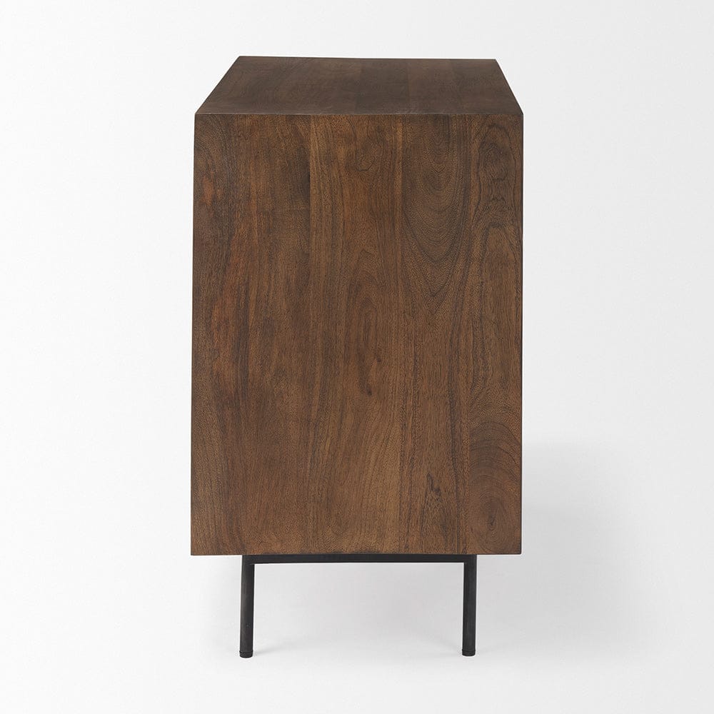Mercana - Grace 35.5L x 18.0W x 31.0H Medium Brown Wood W/Black Metal Frame 3 Drawer Accent Cabinet - 69755 view 3