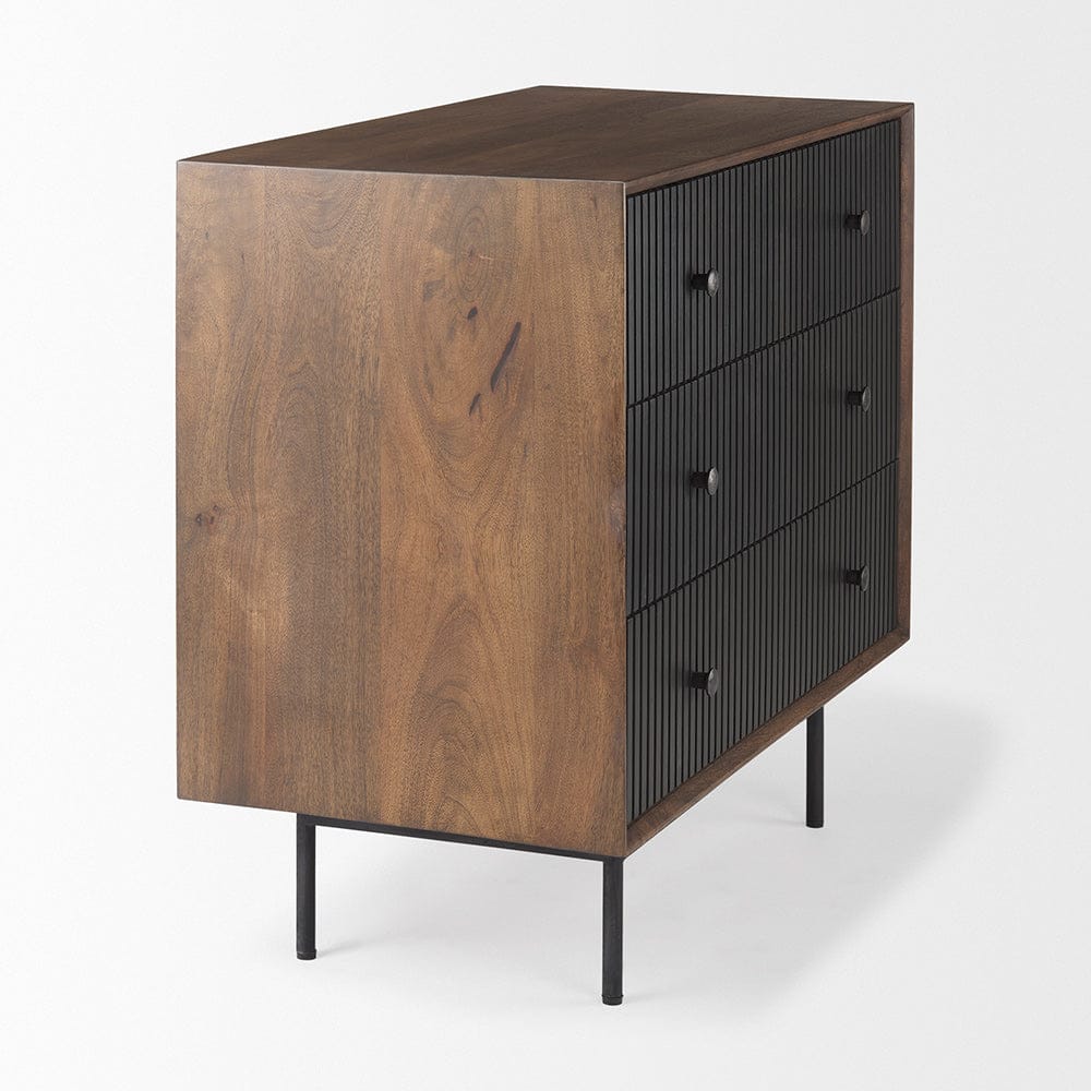 Mercana - Grace 35.5L x 18.0W x 31.0H Medium Brown Wood W/Black Metal Frame 3 Drawer Accent Cabinet - 69755 view 5
