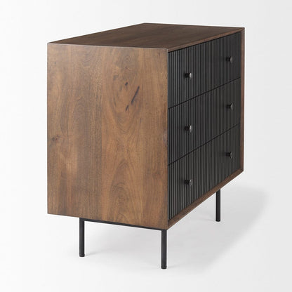 Mercana - Grace 35.5L x 18.0W x 31.0H Medium Brown Wood W/Black Metal Frame 3 Drawer Accent Cabinet - 69755 view 5