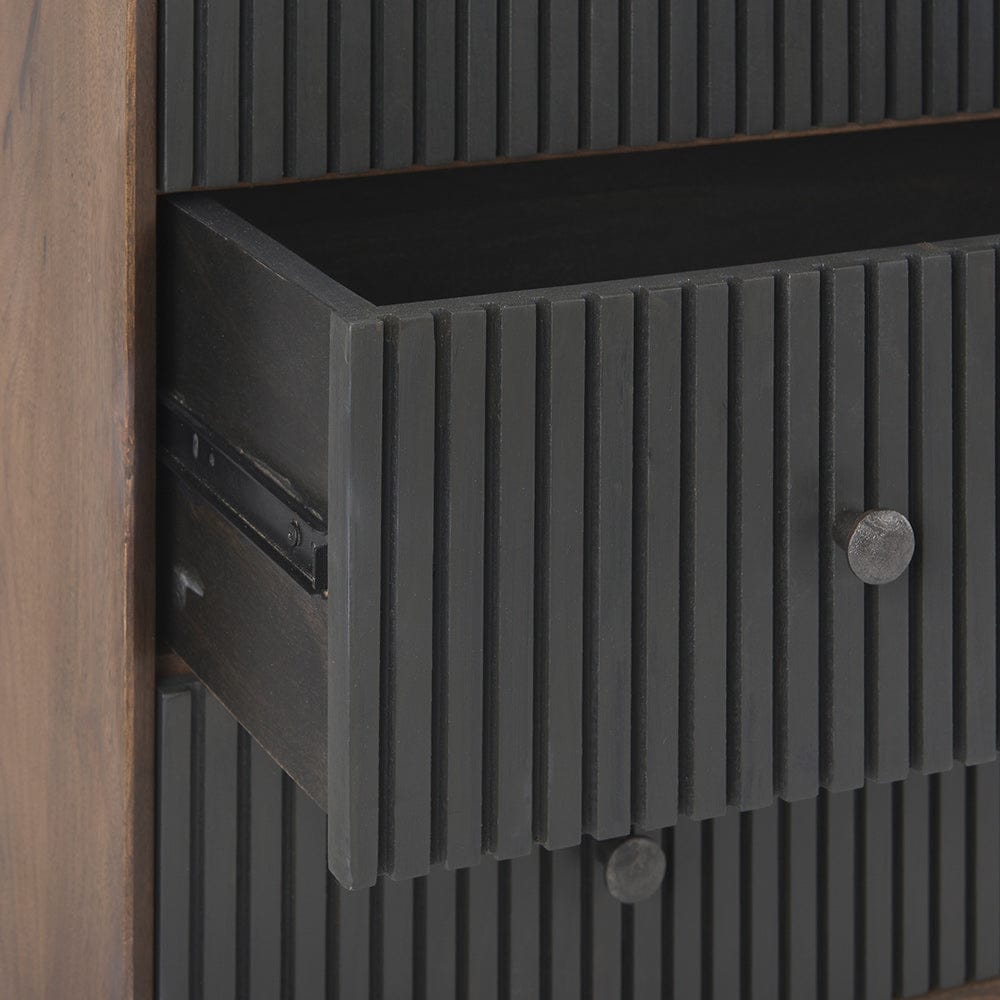 Mercana - Grace 35.5L x 18.0W x 31.0H Medium Brown Wood W/Black Metal Frame 3 Drawer Accent Cabinet - 69755 view 8