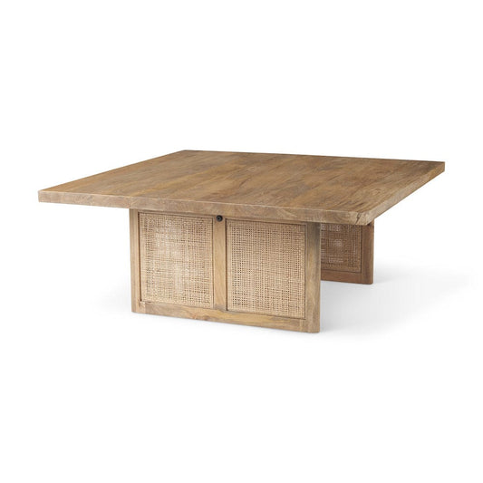 Mercana - Grier 42" Square Light Brown Wood w/ Cane Coffee Table - 69902 view 1