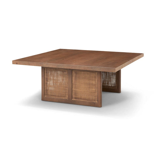 Mercana - Grier 42" Square Medium Brown Solid Wood w/ Cane Coffee Table - 69903 view 1