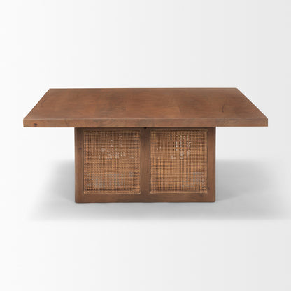 Mercana - Grier 42" Square Medium Brown Solid Wood w/ Cane Coffee Table - 69903 view 3