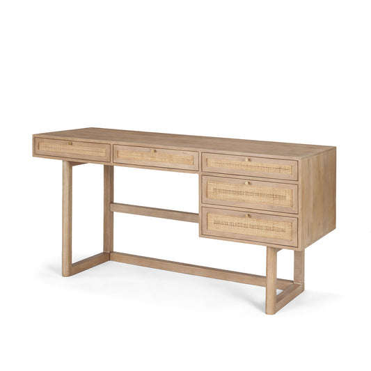 Mercana - Grier 62.0L x 22.0W x 30.0H Light Brown Solid Wood W/Cane Office Desk - 69899 view 1