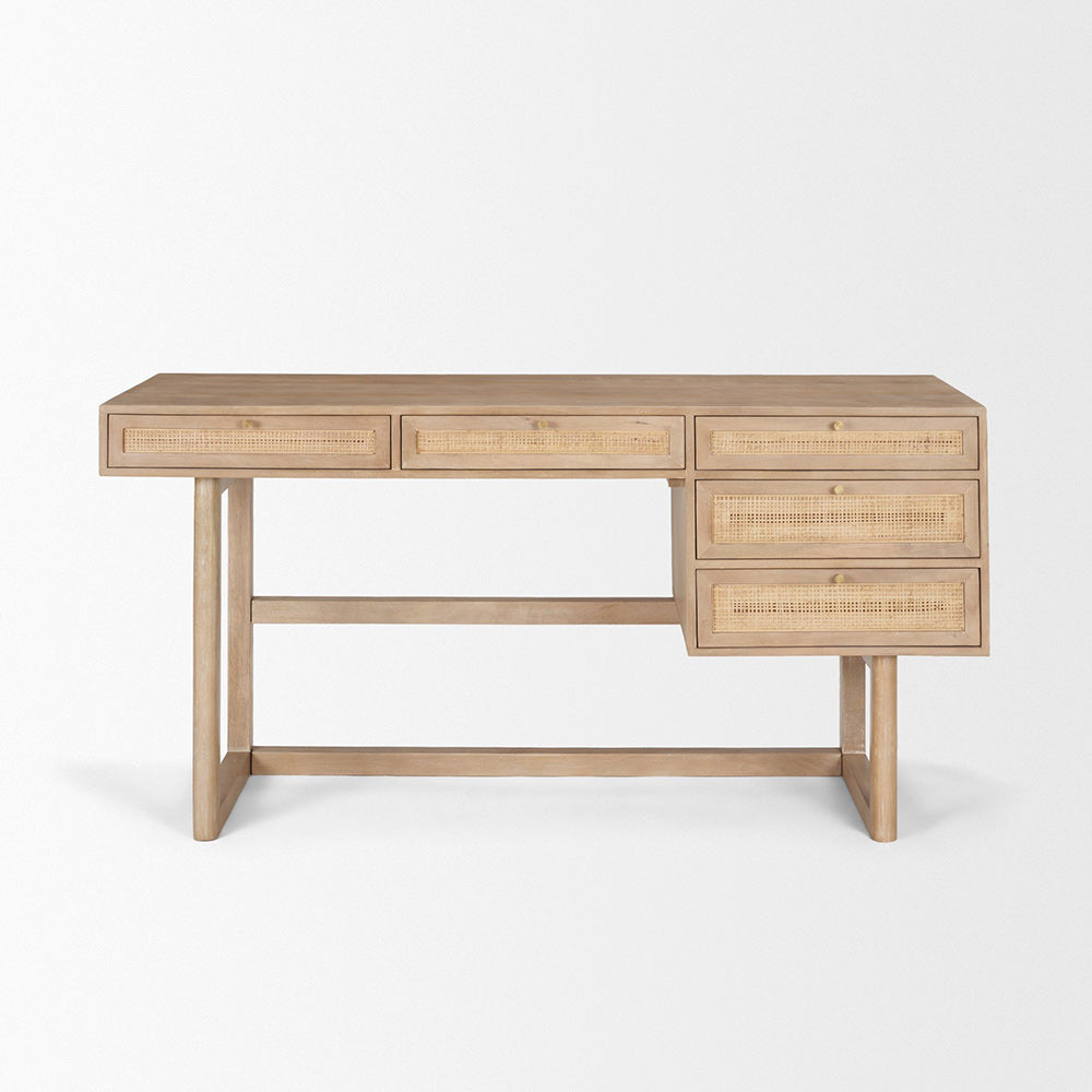 Mercana - Grier 62.0L x 22.0W x 30.0H Light Brown Solid Wood W/Cane Office Desk - 69899 view 2