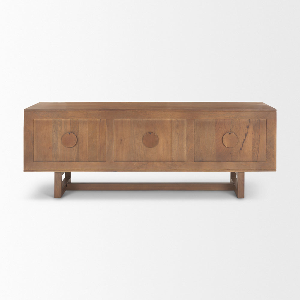 Mercana - Grier 65.0L x 18.75W x 23.0H Medium Brown Solid Wood W/Cane Media Console - 69897 view 4