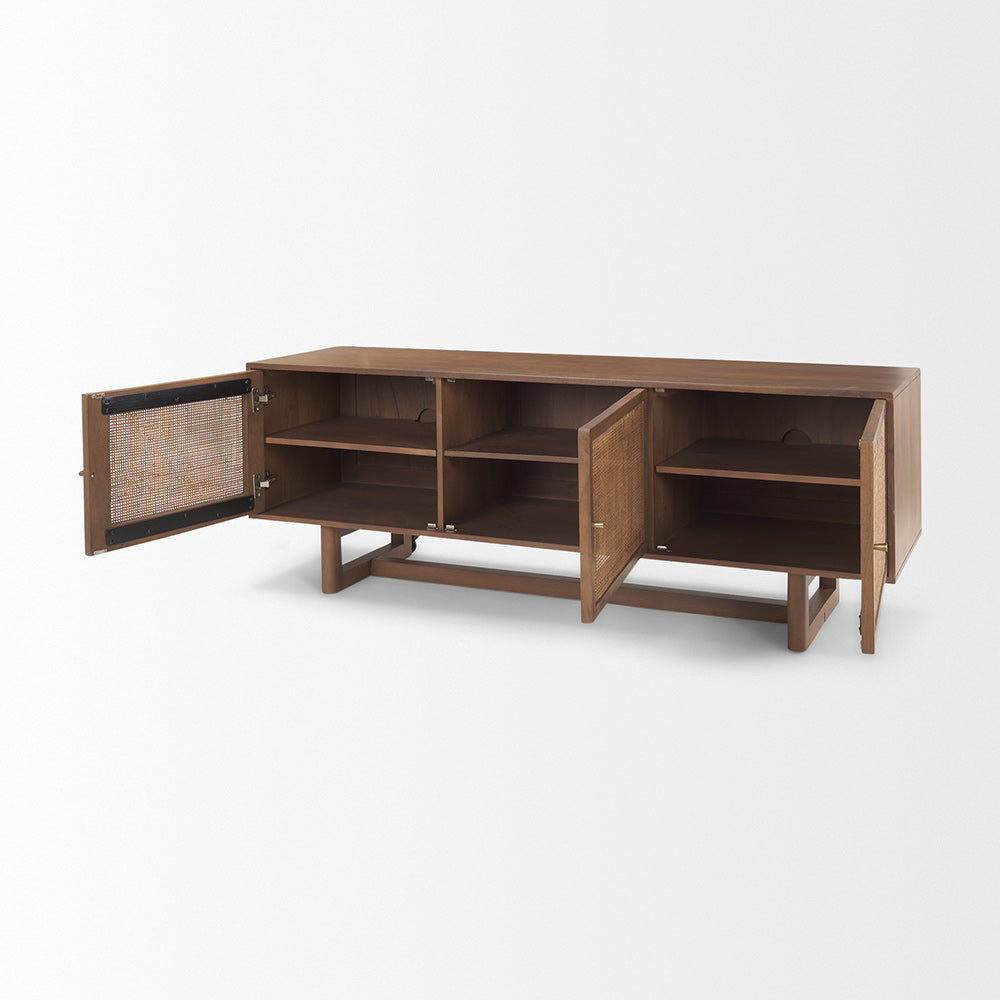 Mercana - Grier 65.0L x 18.75W x 23.0H Medium Brown Solid Wood W/Cane Media Console - 69897 view 6