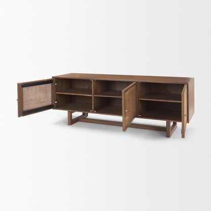 Mercana - Grier 65.0L x 18.75W x 23.0H Medium Brown Solid Wood W/Cane Media Console - 69897 view 6