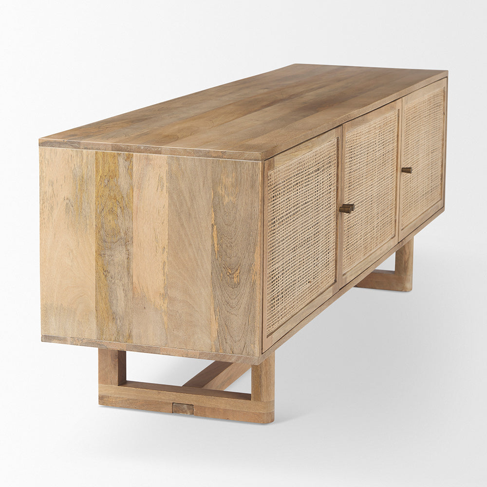 Mercana - Grier Light Brown Solid Wood and Cane 3 Door Media Console - 69896 view 5