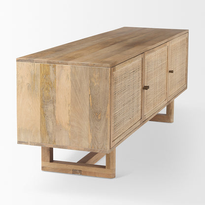 Mercana - Grier Light Brown Solid Wood and Cane 3 Door Media Console - 69896 view 5