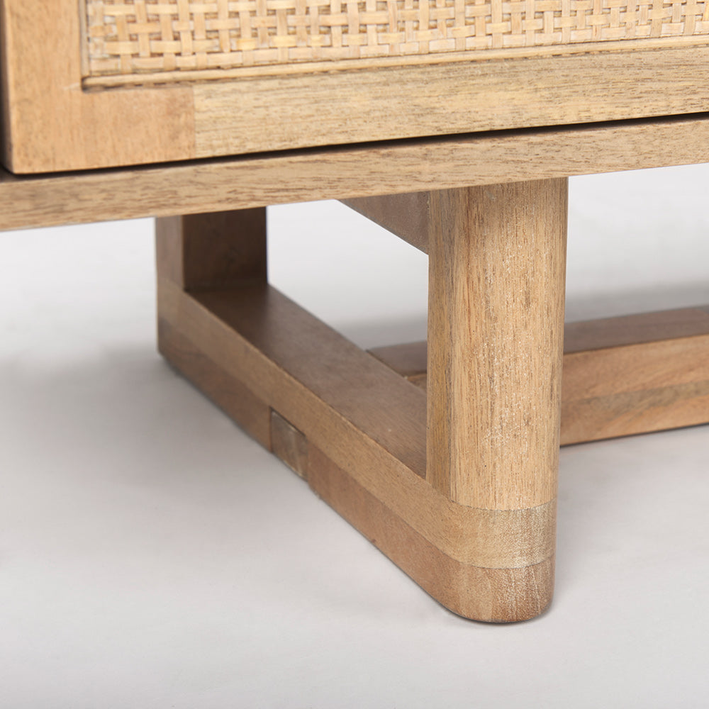 Mercana - Grier Light Brown Solid Wood and Cane 3 Door Media Console - 69896 view 11