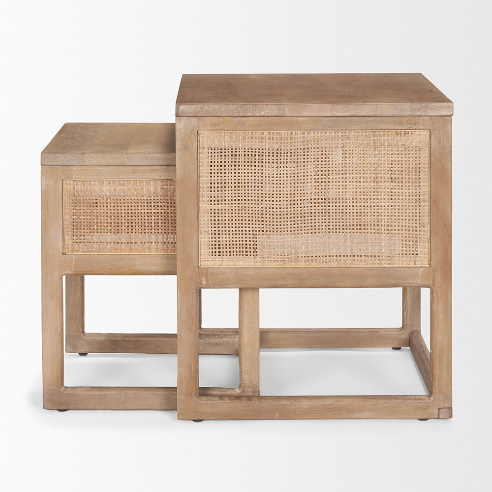 Mercana - Grier Light Brown Solid Wood w/ Cane Nesting Accent Tables (Set of 2) - 69900 view 3