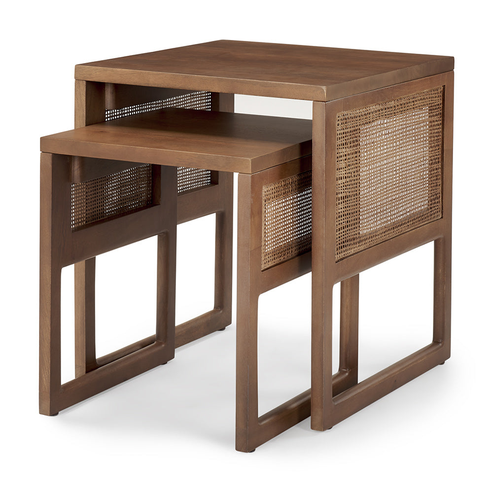 Mercana - Grier Medium Brown Solid Wood w/ Cane Nesting Accent Tables (Set of 2) - 69901 view 1