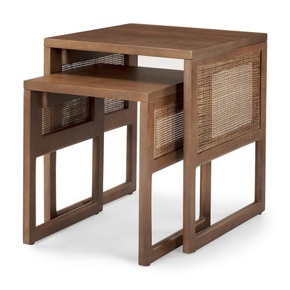 Mercana - Grier Medium Brown Solid Wood w/ Cane Nesting Accent Tables (Set of 2) - 69901 view 1