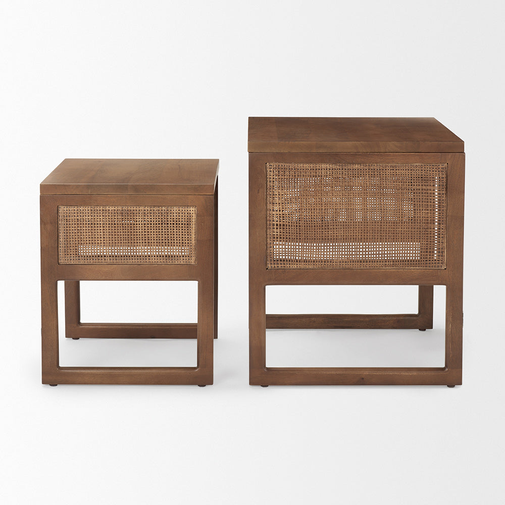 Mercana - Grier Medium Brown Solid Wood w/ Cane Nesting Accent Tables (Set of 2) - 69901 view 7