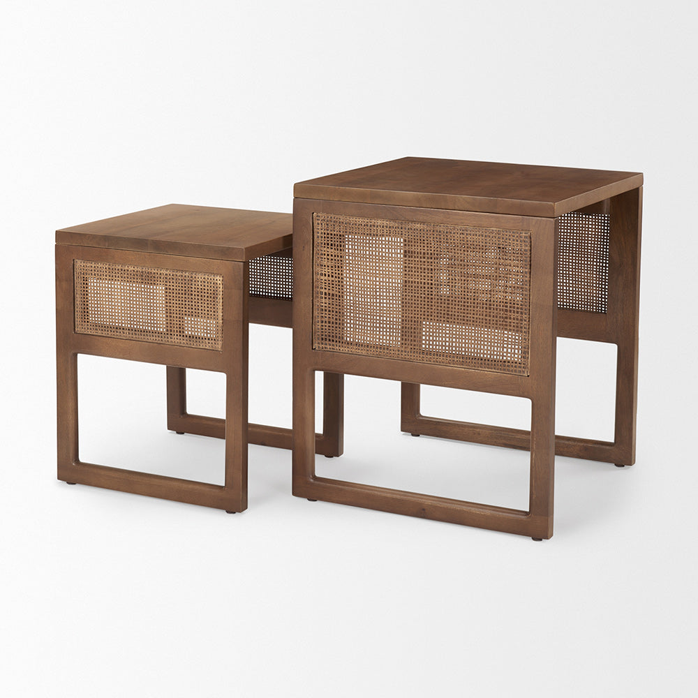 Mercana - Grier Medium Brown Solid Wood w/ Cane Nesting Accent Tables (Set of 2) - 69901 view 8