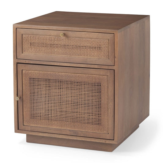Mercana - Grier Medium Brown Wood w/ Cane Accent Table - 69934 view 1