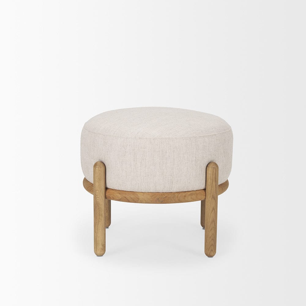 Mercana - Gwynn Beige Fabric w/ Light Brown Wood Pouf - 70571 view 2