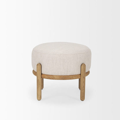Mercana - Gwynn Beige Fabric w/ Light Brown Wood Pouf - 70571 view 2