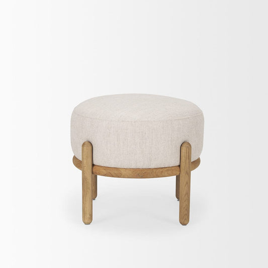Mercana - Gwynn Beige Fabric w/ Light Brown Wood Pouf - 70571 view 2
