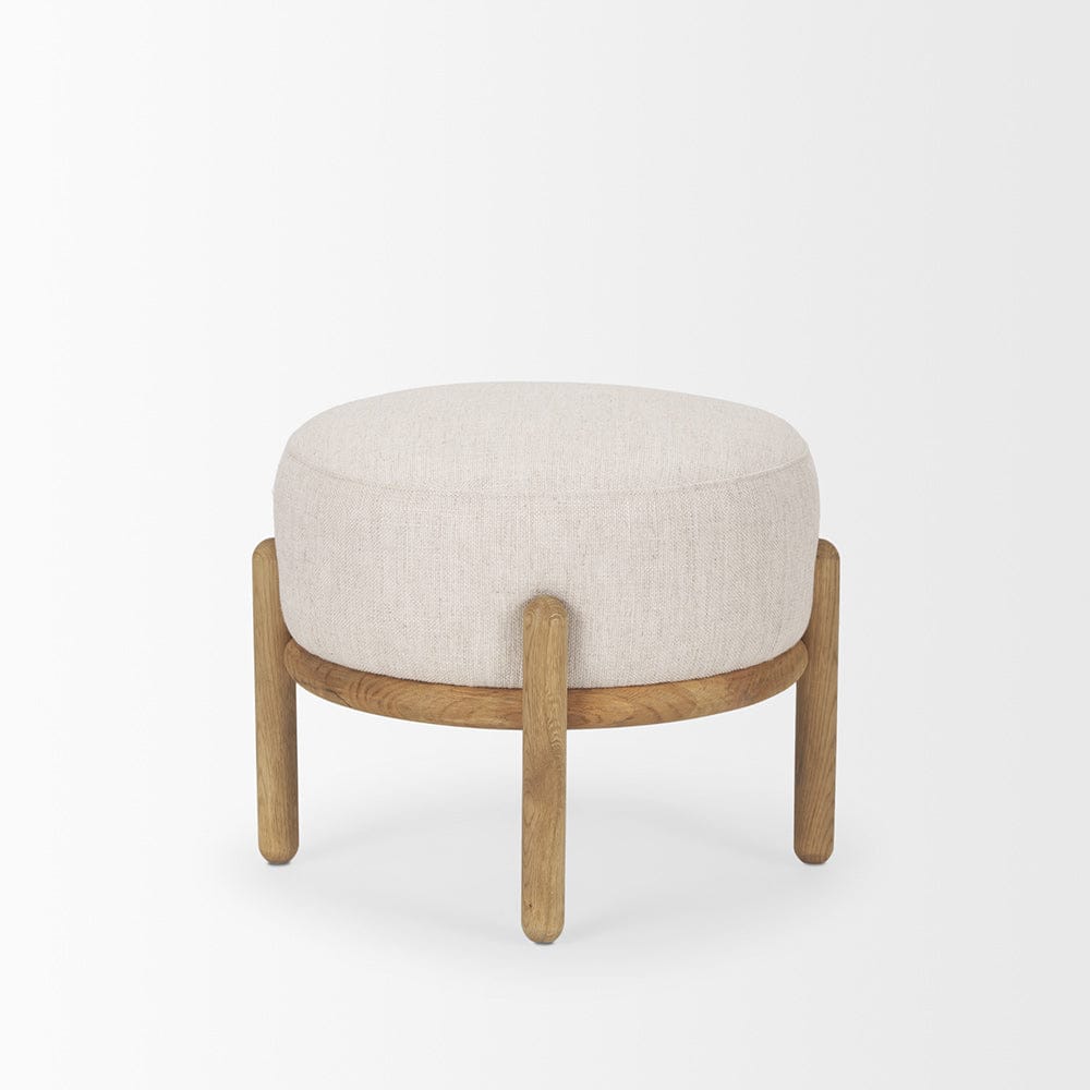 Mercana - Gwynn Beige Fabric w/ Light Brown Wood Pouf - 70571 view 3