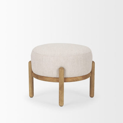 Mercana - Gwynn Beige Fabric w/ Light Brown Wood Pouf - 70571 view 3