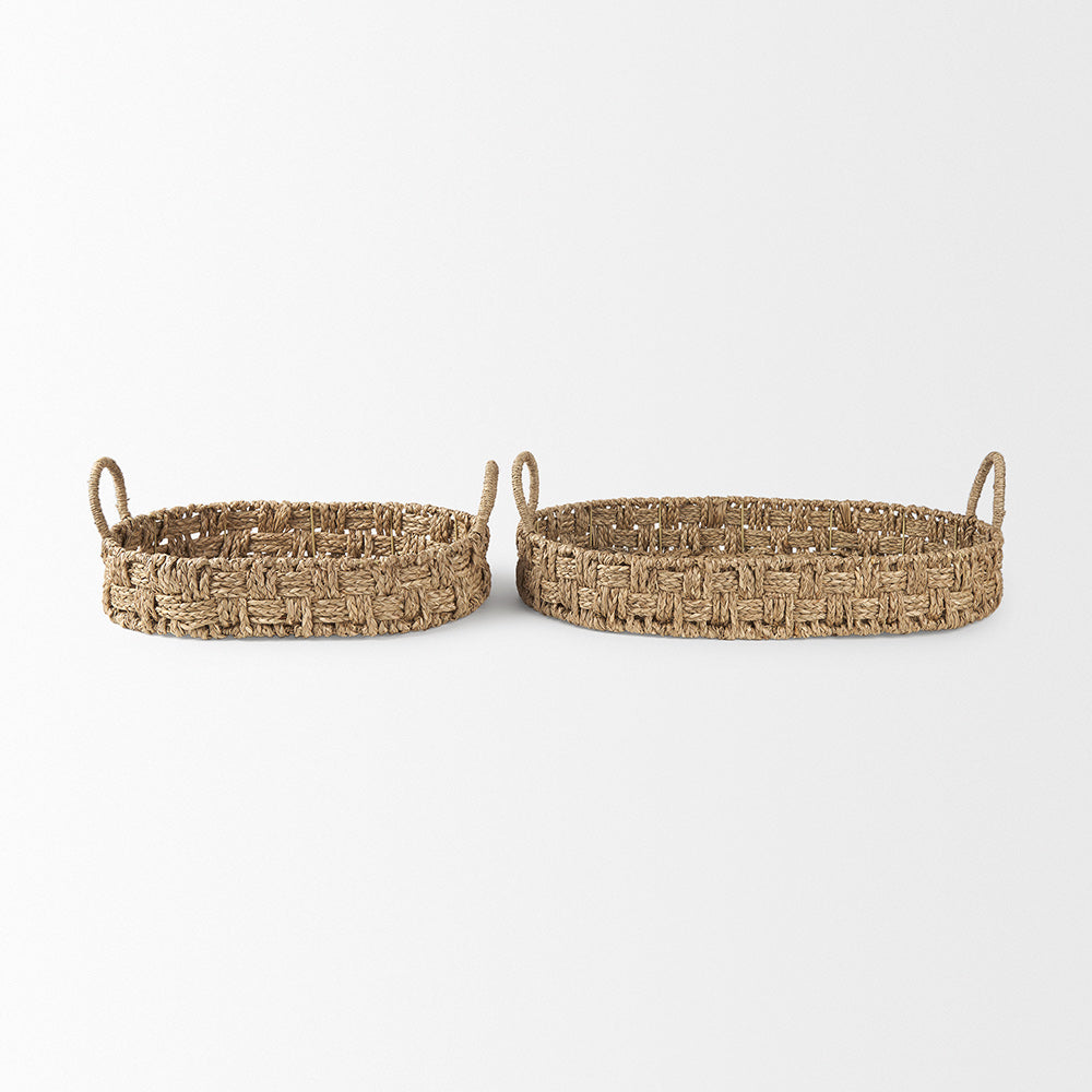 Mercana - Haini Large Basketweave Seagrass Trays w/ Loop Handles (Set of 2) - 70228 view 2