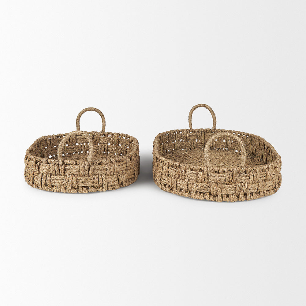 Mercana - Haini Large Basketweave Seagrass Trays w/ Loop Handles (Set of 2) - 70228 view 3