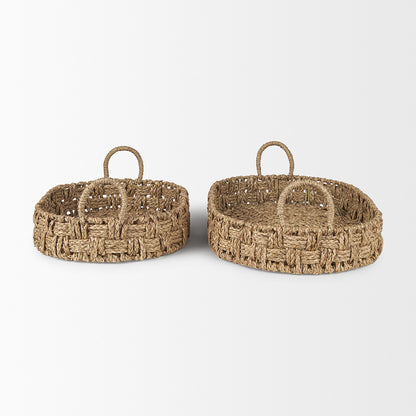 Mercana - Haini Large Basketweave Seagrass Trays w/ Loop Handles (Set of 2) - 70228 view 3