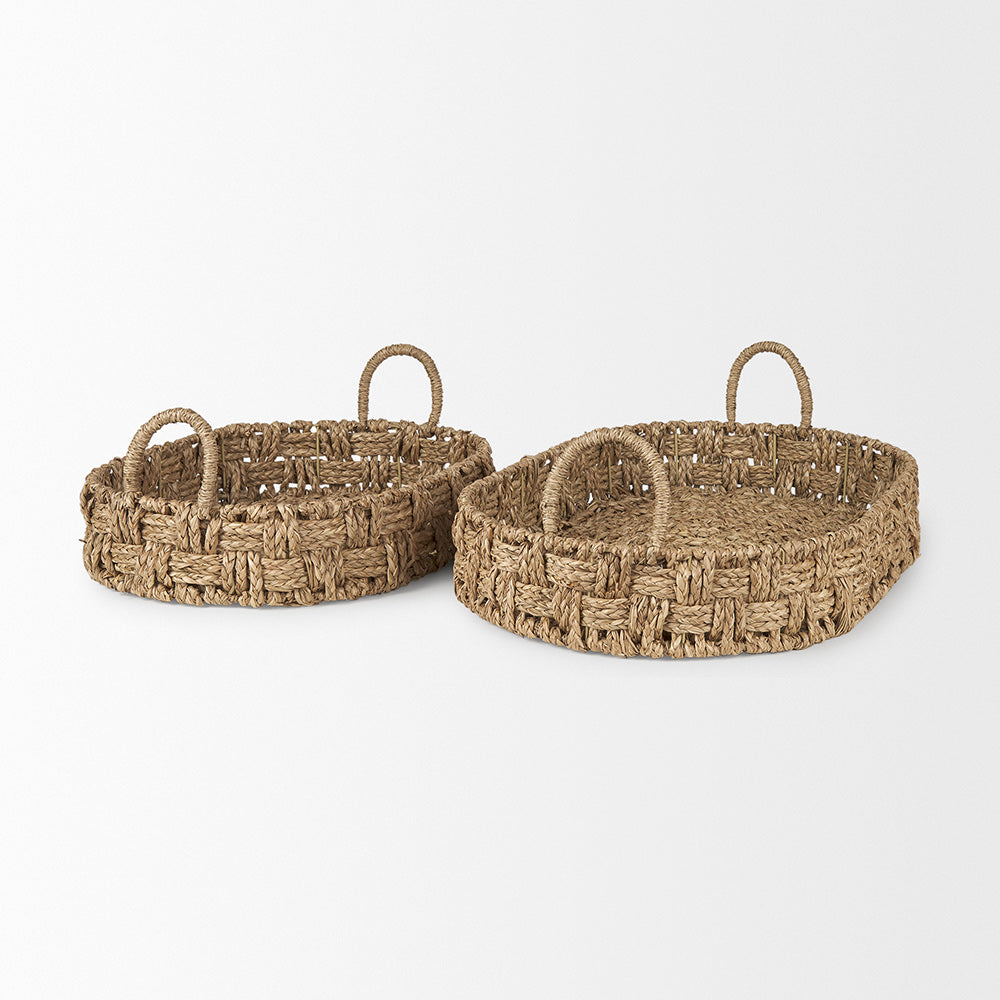 Mercana - Haini Large Basketweave Seagrass Trays w/ Loop Handles (Set of 2) - 70228 view 4