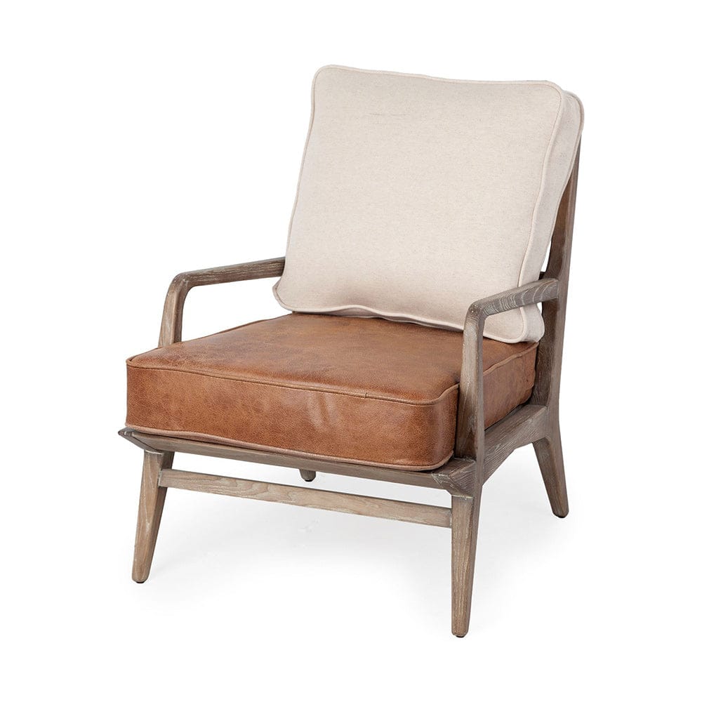 Mercana - Harman II Cream Fabric and Brown Leather Seat Accent Chair - 67512 view 1