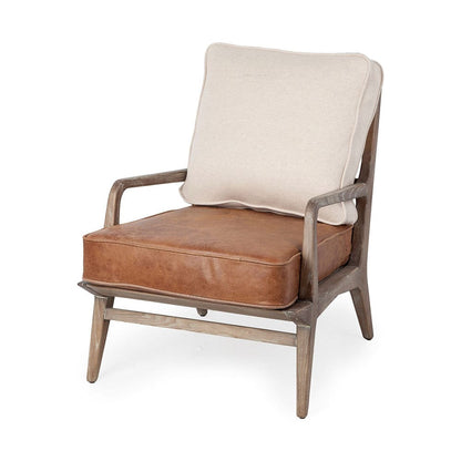 Mercana - Harman II Cream Fabric and Brown Leather Seat Accent Chair - 67512 view 1